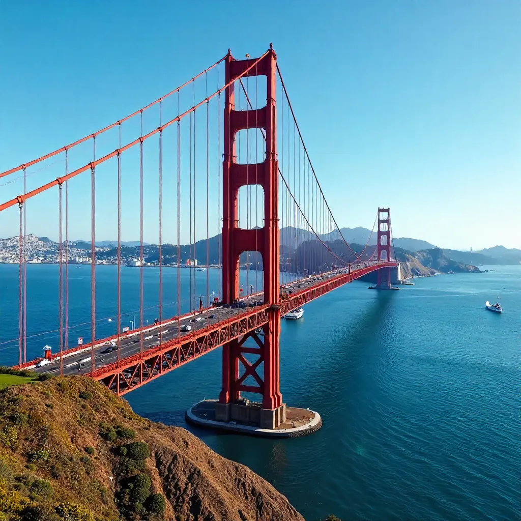 Azure Bay View: Golden Gate Bridge Under a Clear Sky