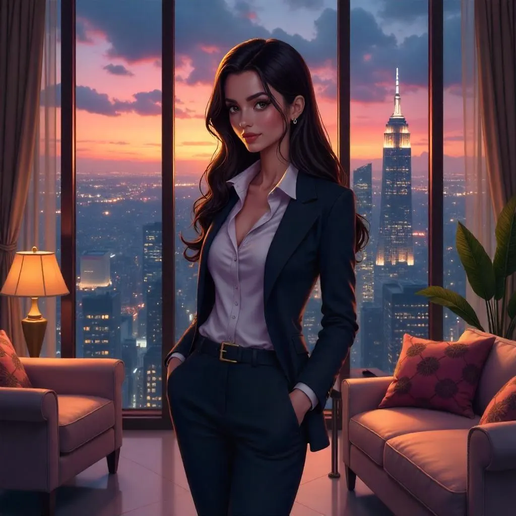 Anime-Style Middle Eastern Woman in a Penthouse
