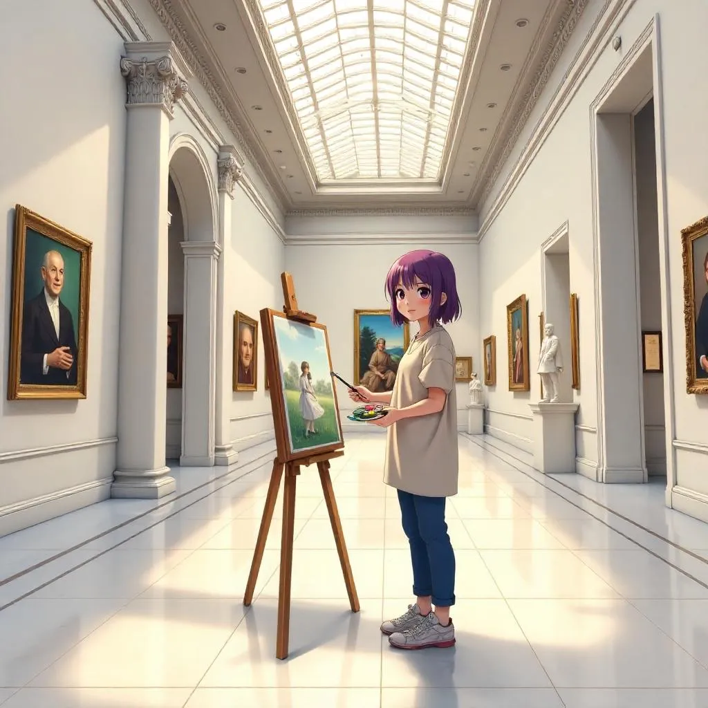 Anime Artist in a Serene Museum Hall