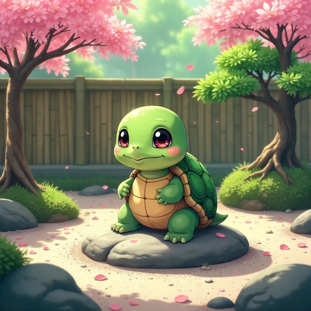 Zen Garden Turtle in Anime Style: Tranquil Moment