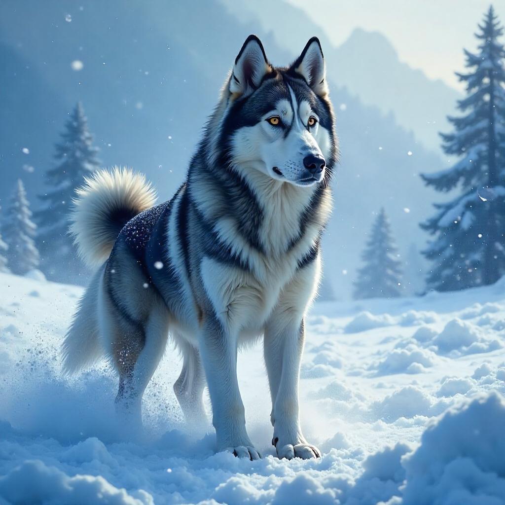 Husky in a Blizzard: Digital Snowstorm Portrait