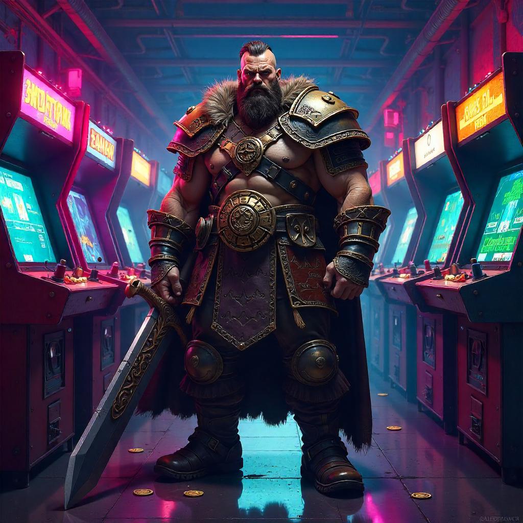 Neon Arcade Barbarian in Digital Art