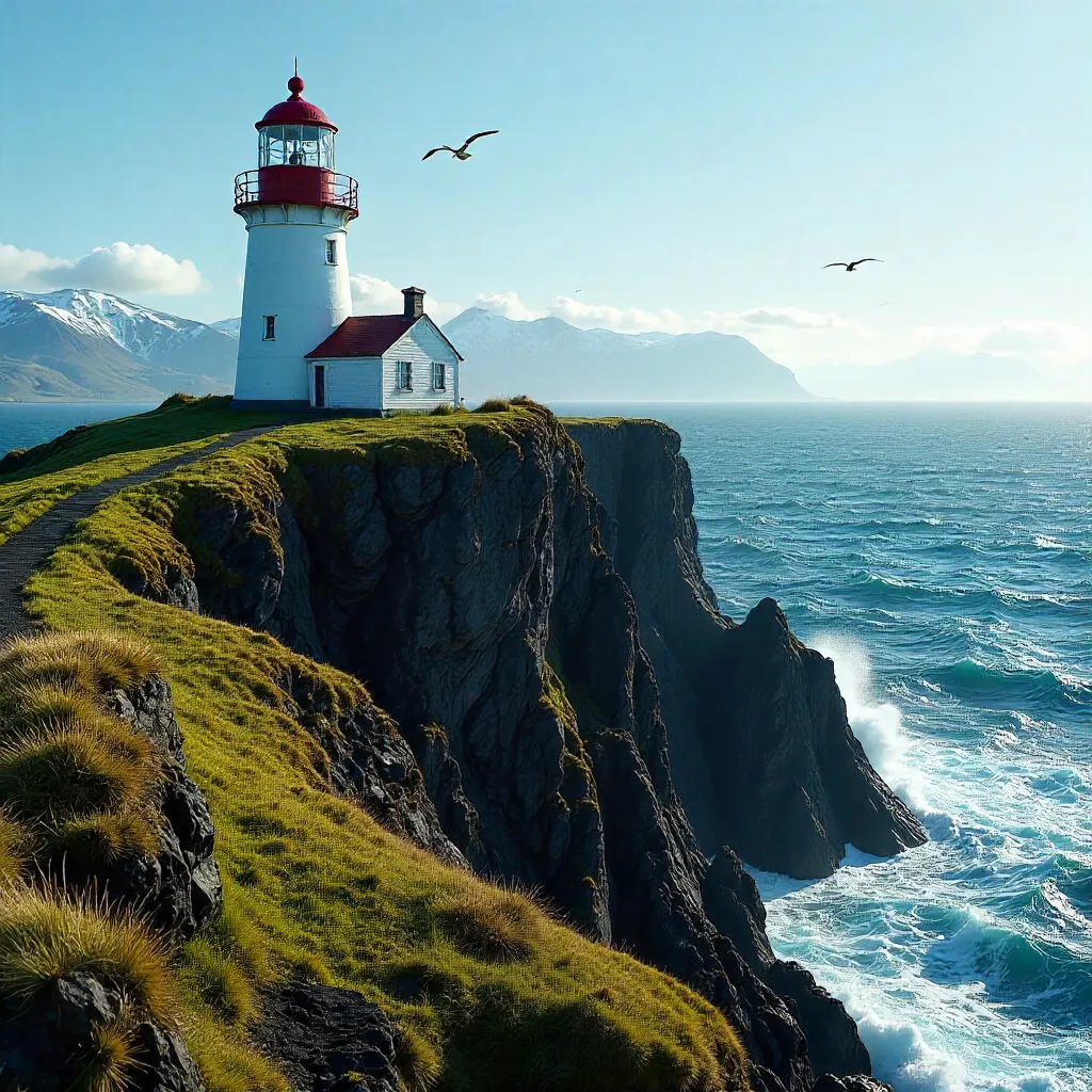 Lone Icelandic Lighthouse on a Wind-Swept Cliff