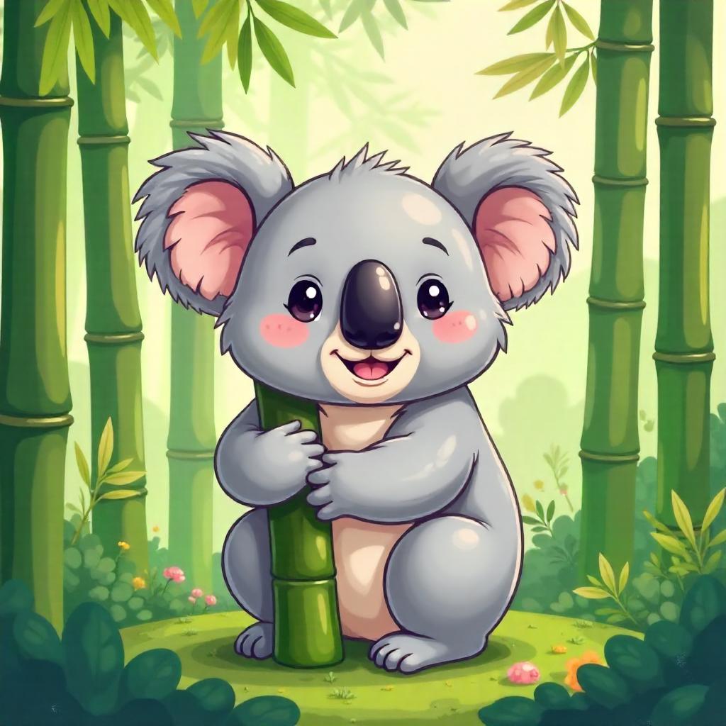 Whimsical Cartoon Koala in a Bamboo Grove