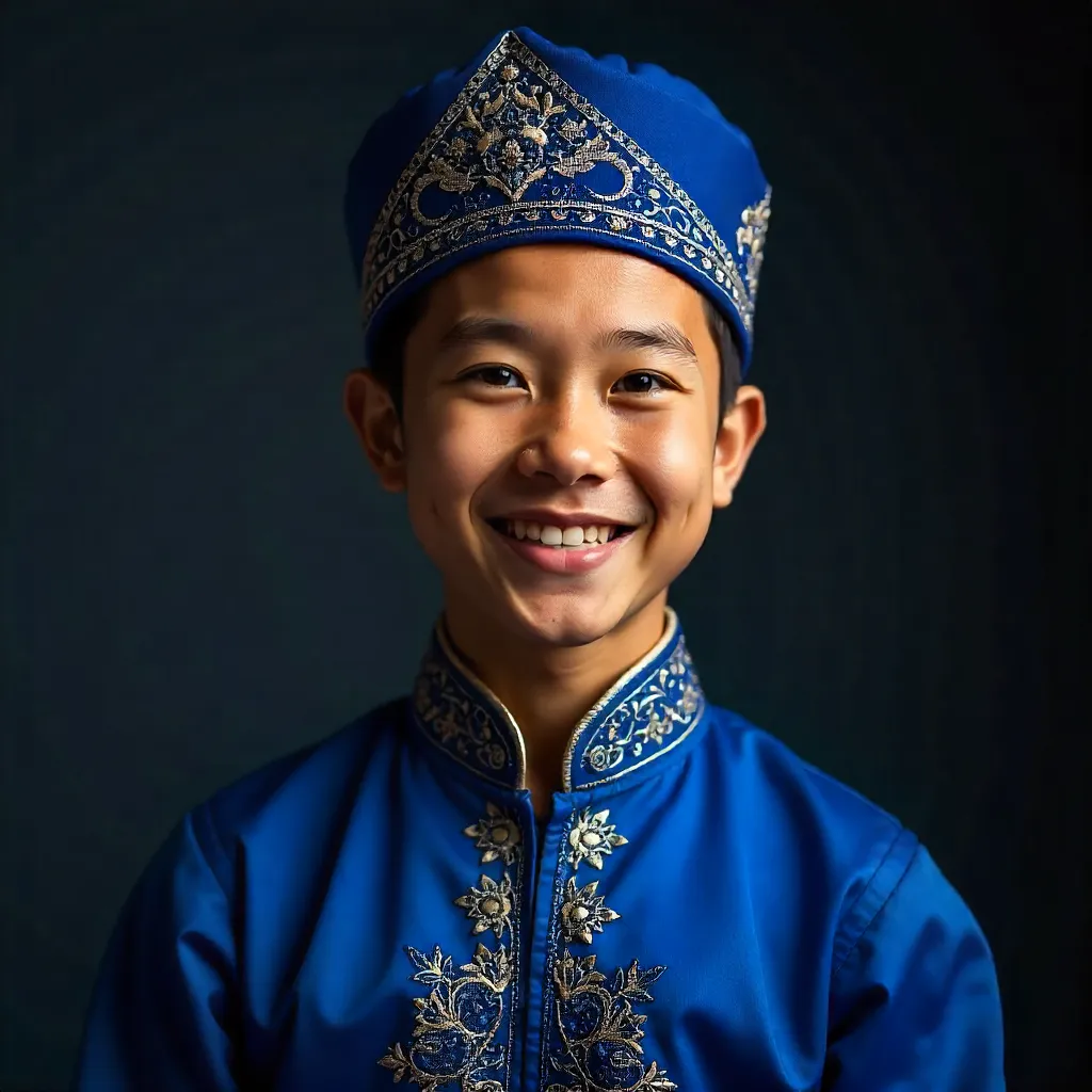Smiling Young Man in Blue Traditional Attire - Studio Portrait