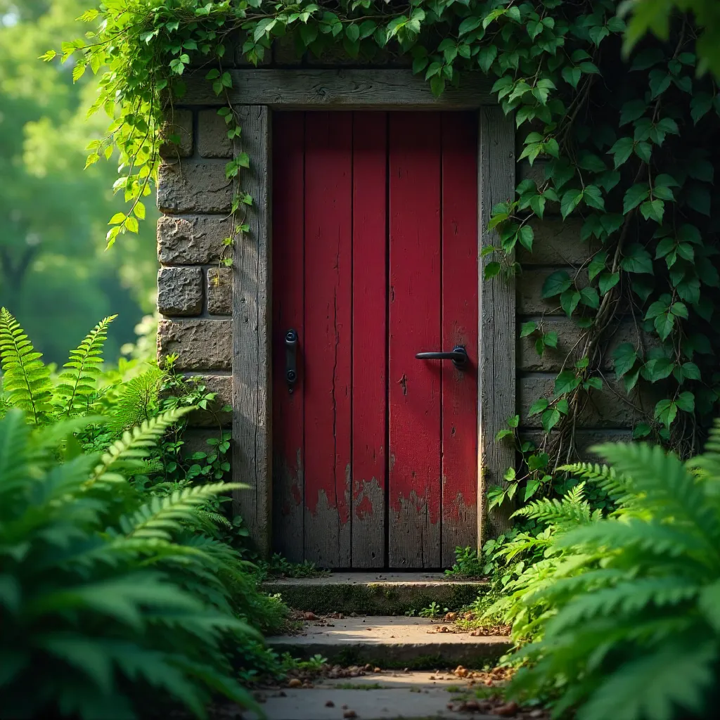 A Secluded Garden Door Framed by Greenery