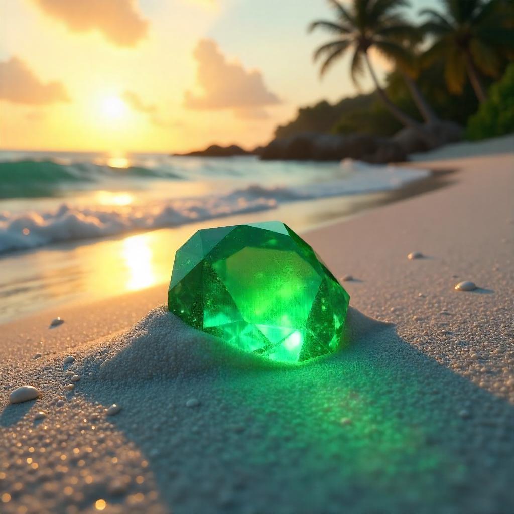 Emerald Infinity Stone on a Tropical Beach