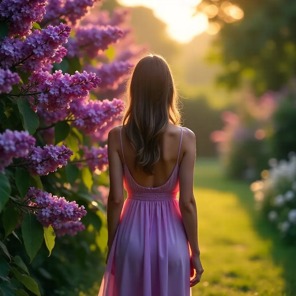 Back View in a Lilac Garden