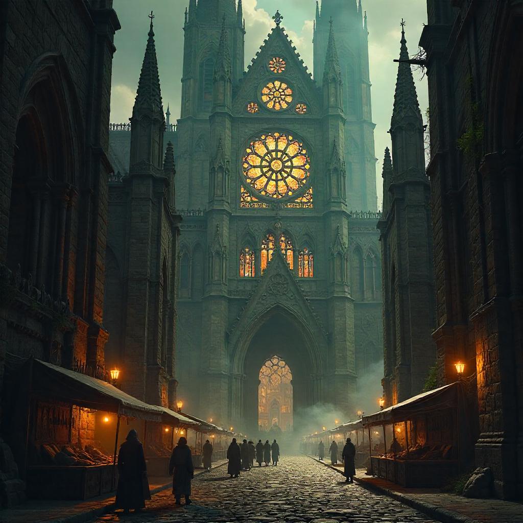 Medieval Gothic Cathedral Concept Art at Dawn