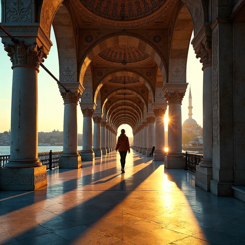 Long shadows under Istanbul's ornate arches