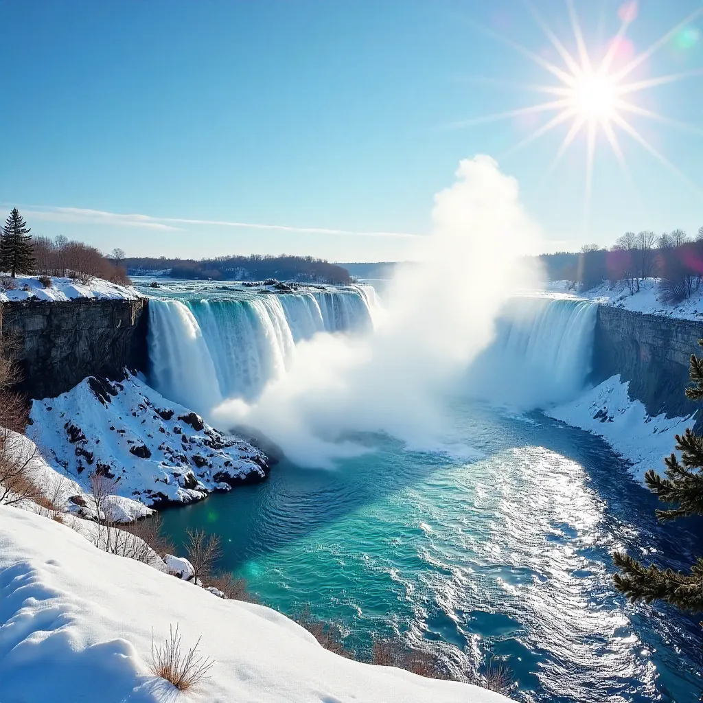 Winter Rainbow over Niagara Falls in Daylight