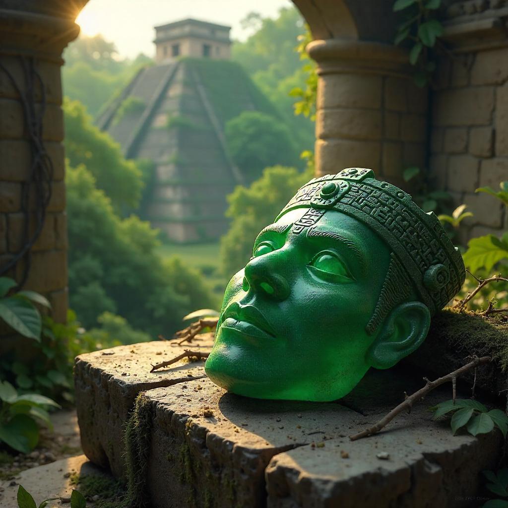 Jade Mayan Artifact in Overgrown Temple Ruins