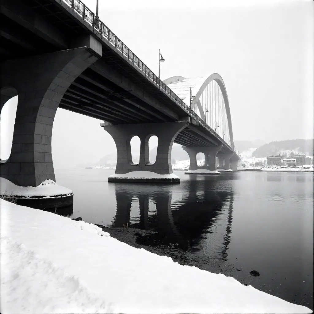 Monochrome Winter Tromsø Bridge Scene