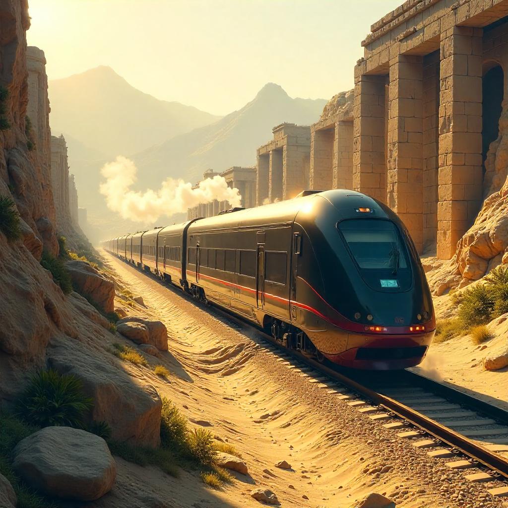 Train Through Ancient Ruins: Concept Art Scene