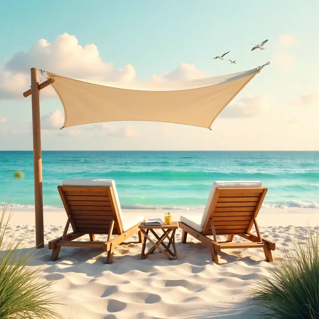 Serene Beach Chairs Under a Sunshade by the Ocean