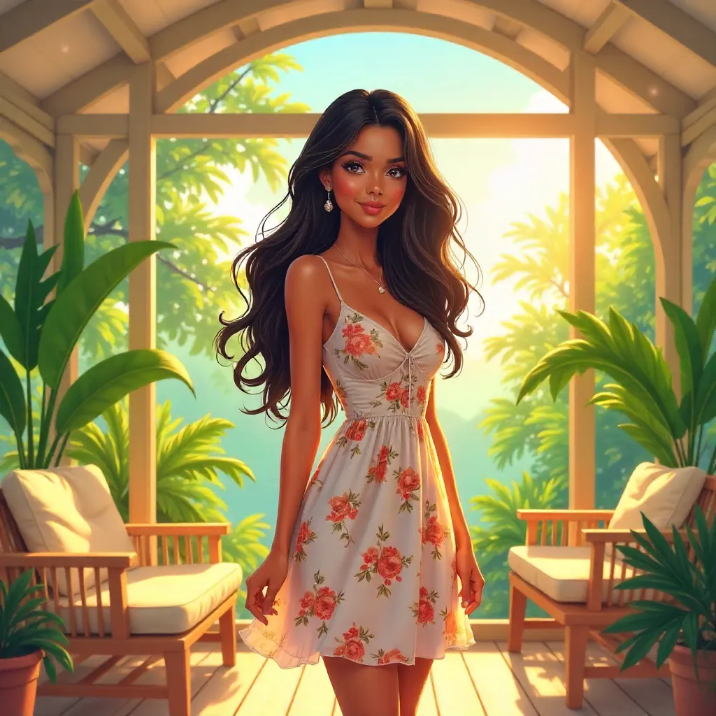 Sunlit Anime Latina in a Glass Sunroom