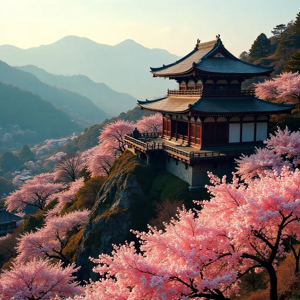Kiyomizu-dera Amid Cherry Blossoms in Kyoto