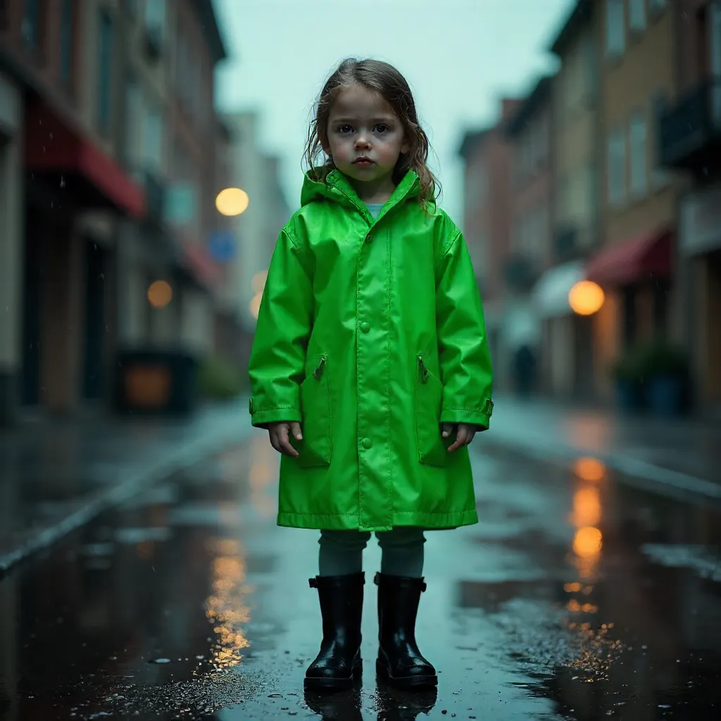 Serious Moment in a Green Raincoat