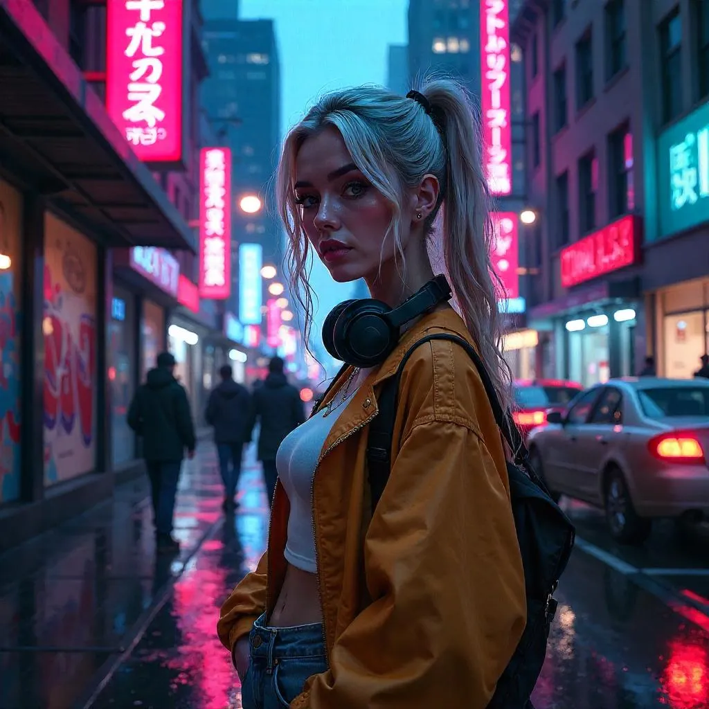 Urban Neon Portrait of a Young White Woman