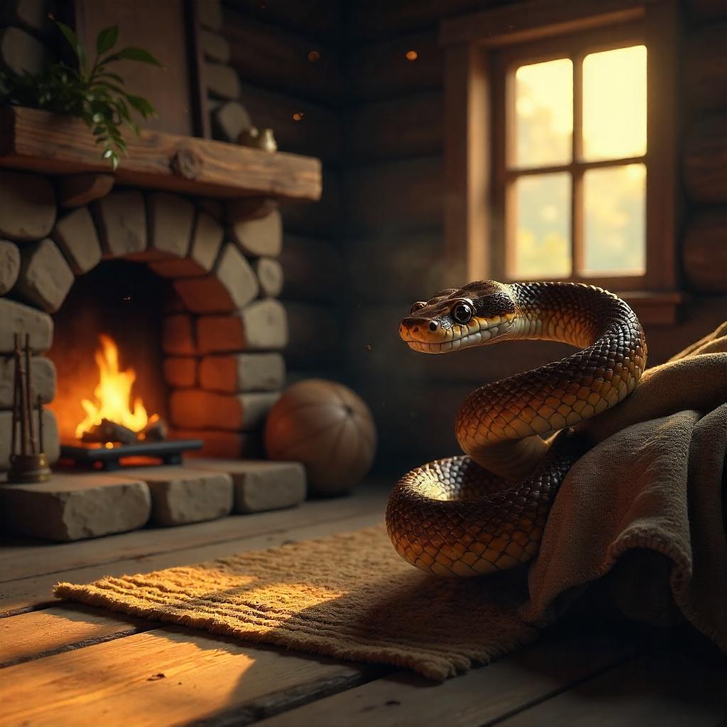 Cozy Log Cabin Snake - Photorealistic Scene