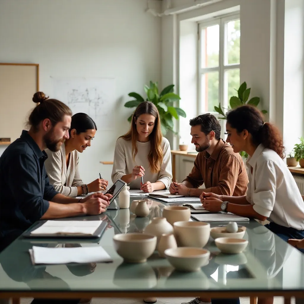 Diverse Team Designing Ceramics in a Modern Office