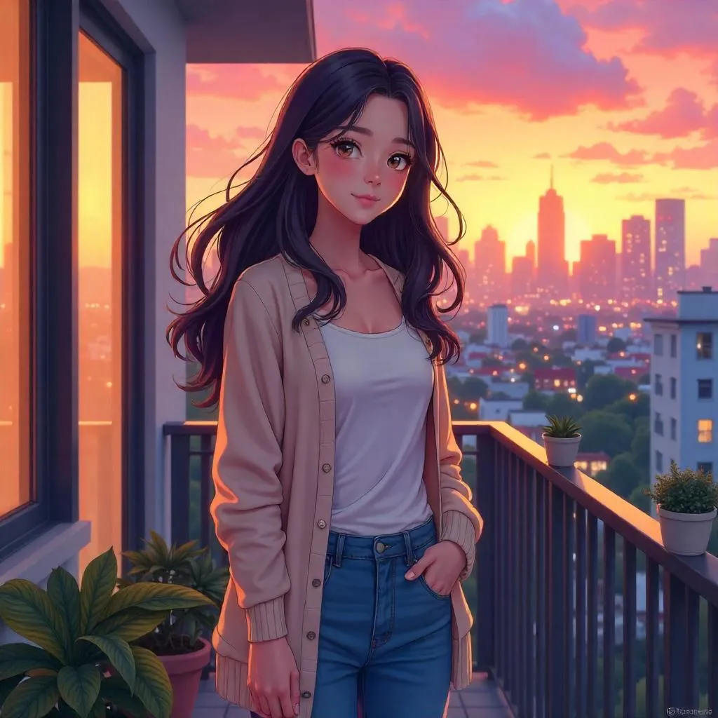 Anime Balcony Portrait of a Young White Woman