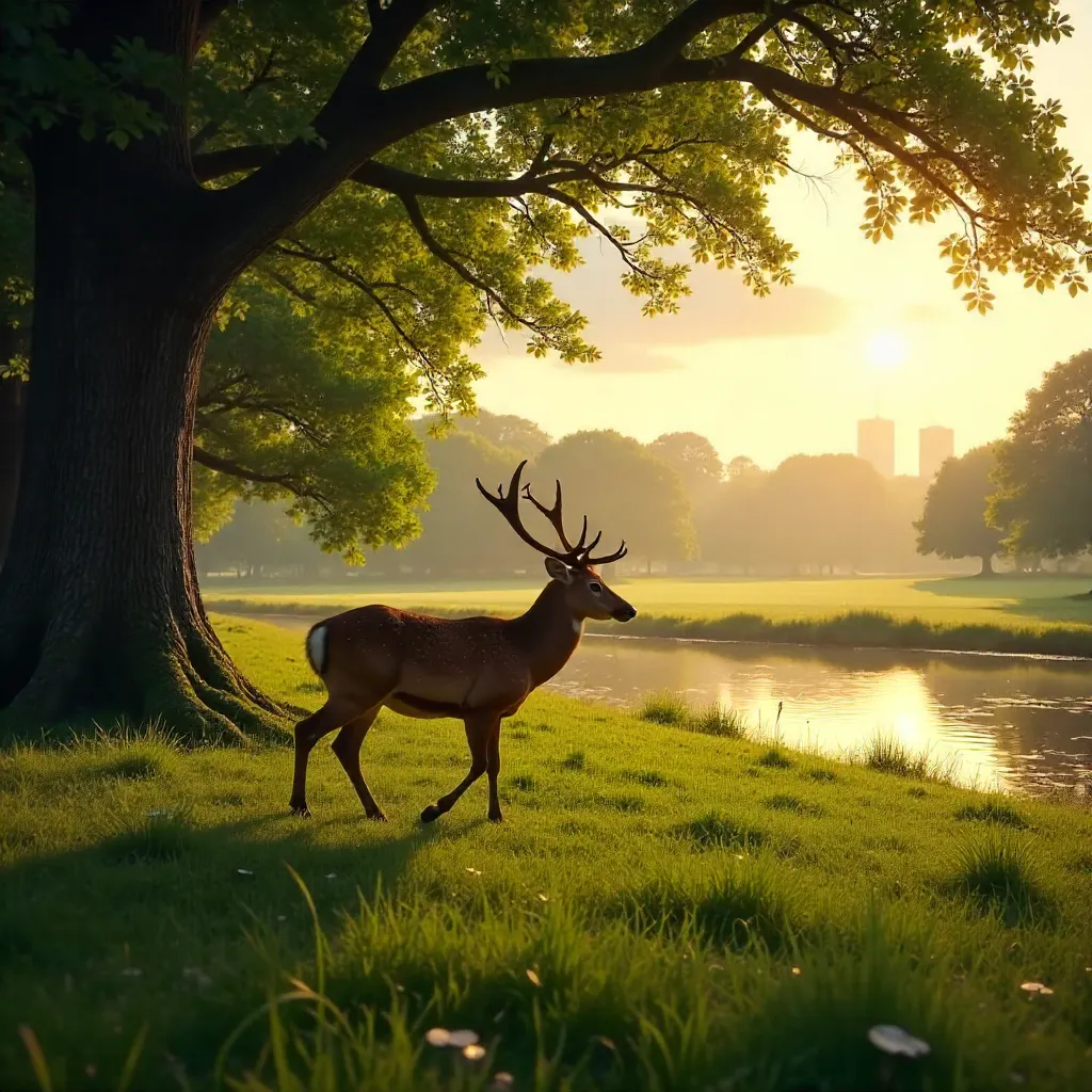 Peaceful Red Deer in Richmond Park at Golden Hour