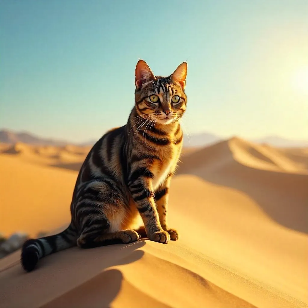 Photorealistic Cat on a Dune at Golden Hour