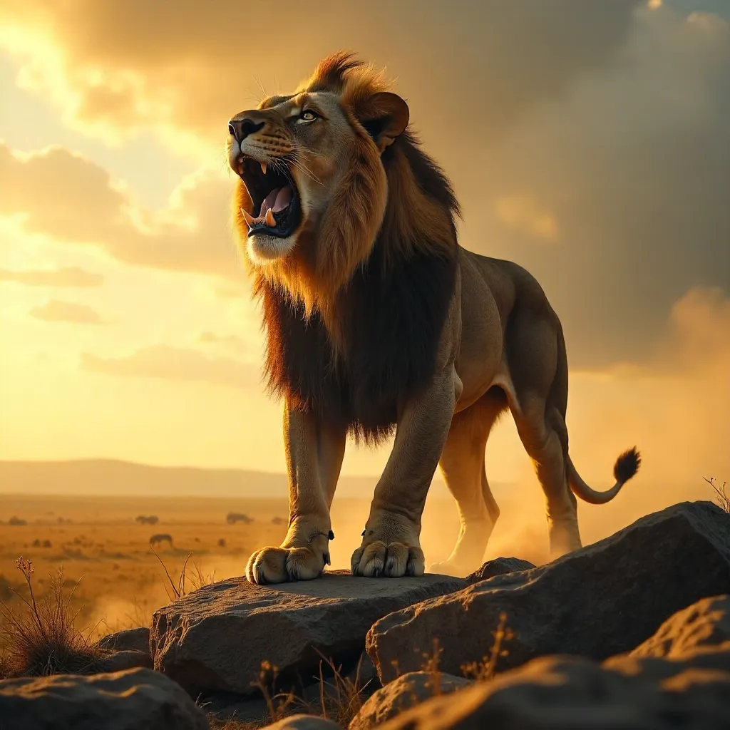 Roaring Majesty: Lion on the Rocks