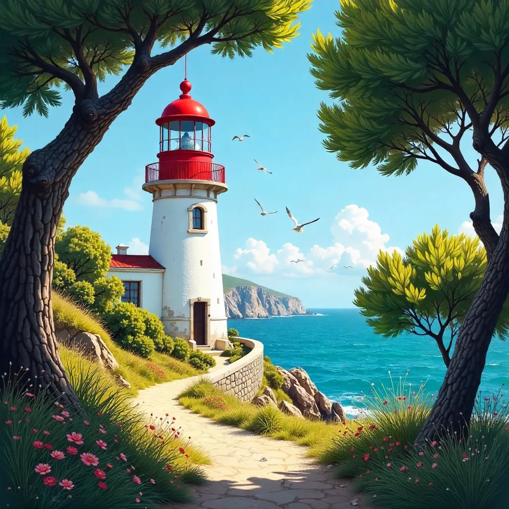 Lighthouse Through Portuguese Foliage