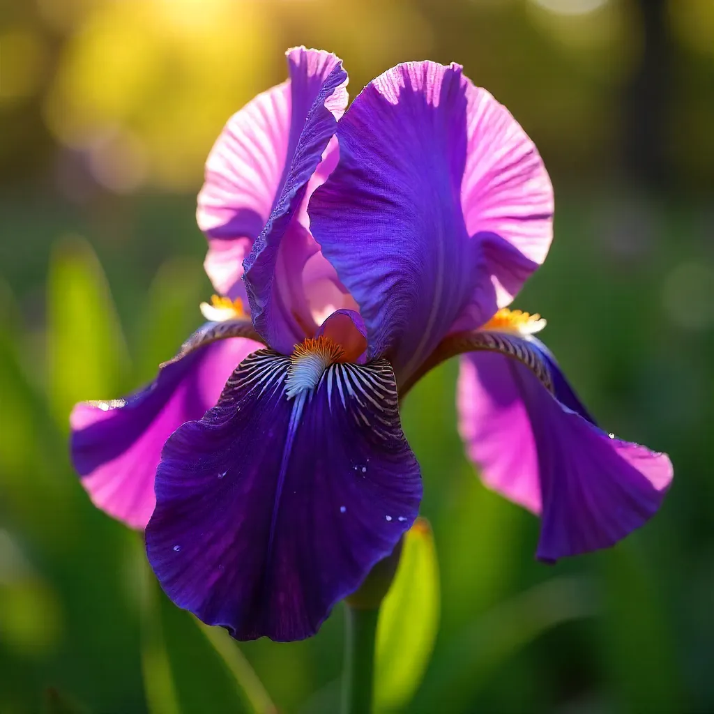 Sunlit Purple Iris Close-Up in a Garden