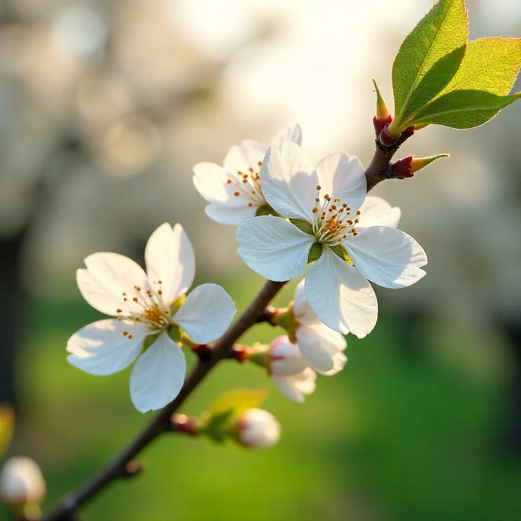 Delicate White Apple Blossoms in Full Spring Bloom