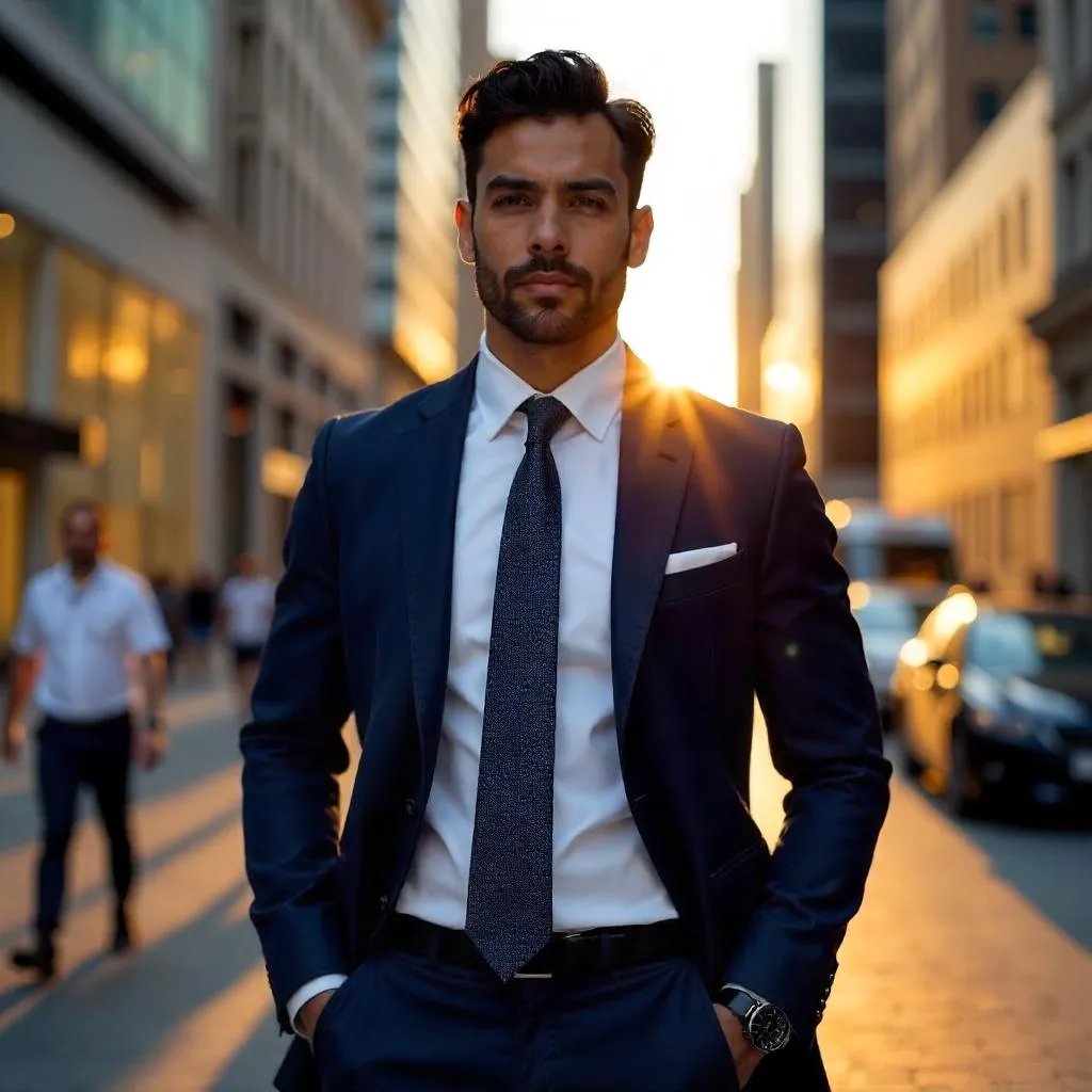Latino Professional in a Photorealistic Urban Scene