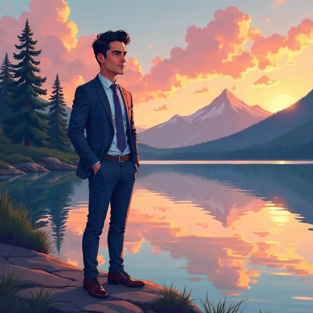 Latino Professional by a Serene Lake - Anime Style