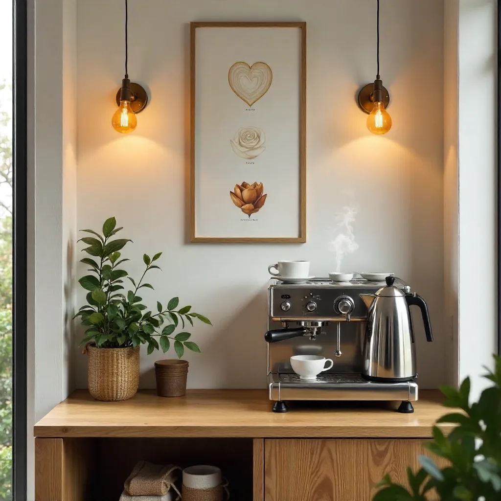 Cozy Coffee Corner with Espresso Machine & Latte Art Prints