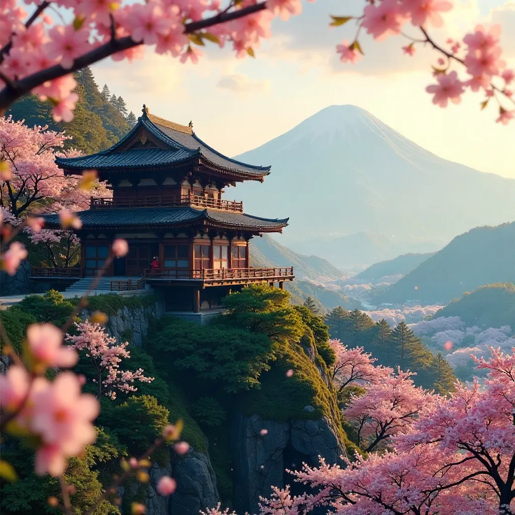 Kiyomizu-dera Amid Cherry Blossoms in Kyoto