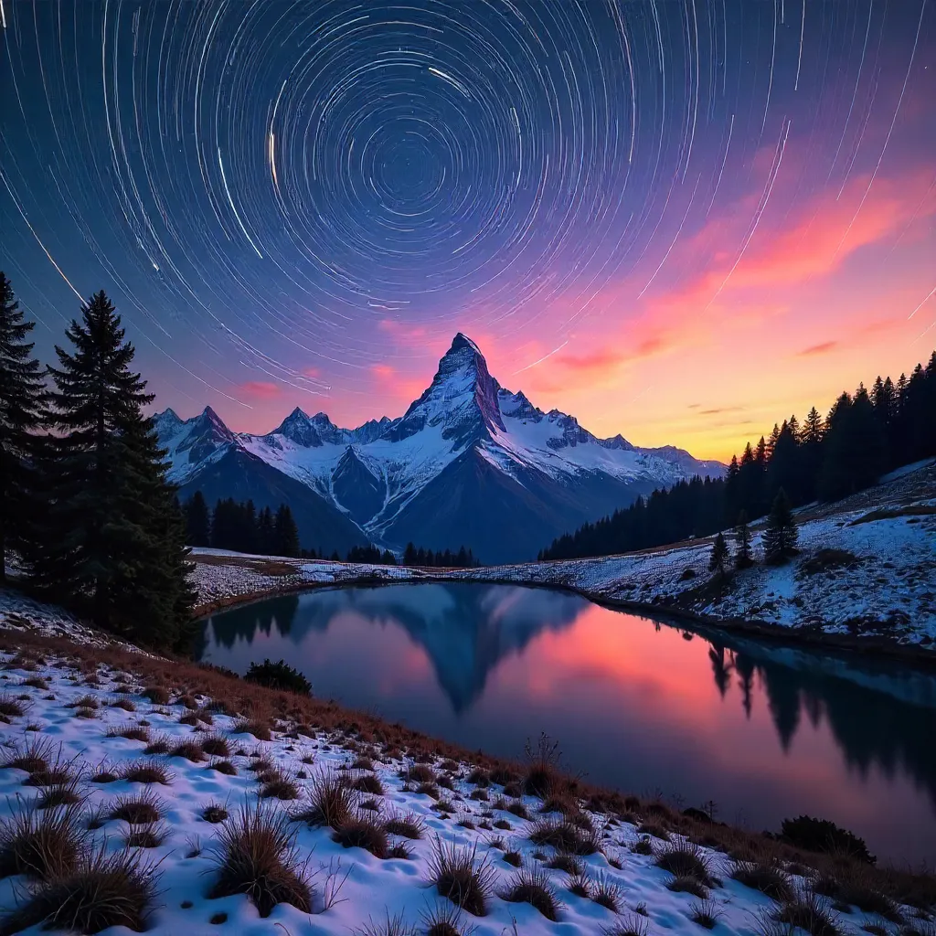 Star Trails Above Mont Blanc at Sunrise
