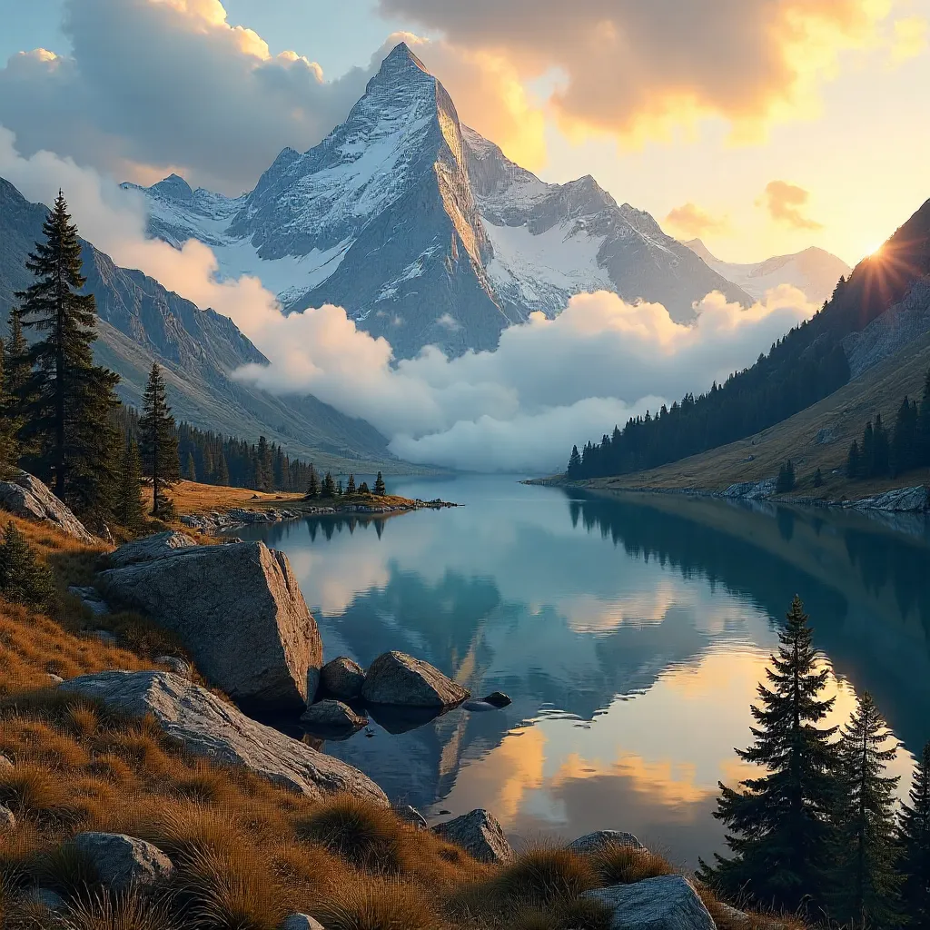 Dawn Mist over Majestic Mountain Vistas