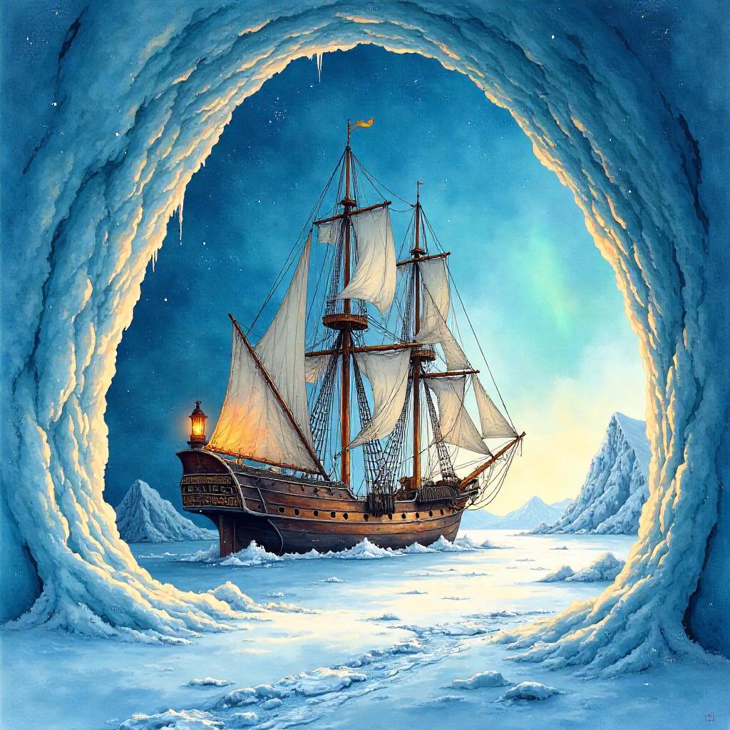 Sailing Ship Inside a Gigantic Igloo