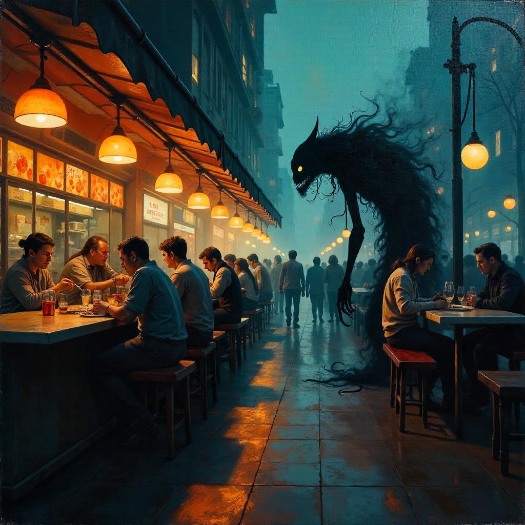 Shadow Creature in an Oil Painting Food Court