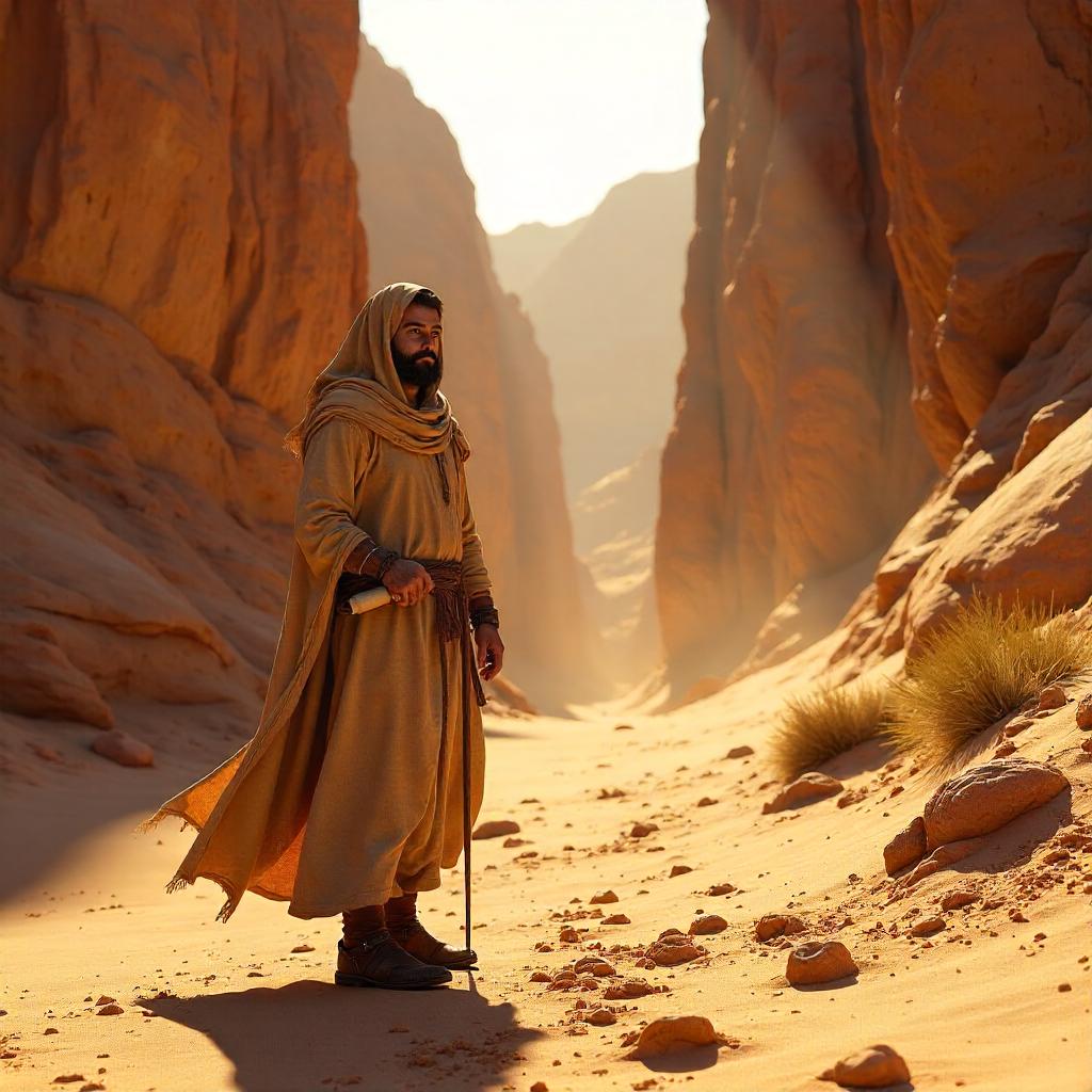 Prophet in a Desert Canyon, Photorealistic