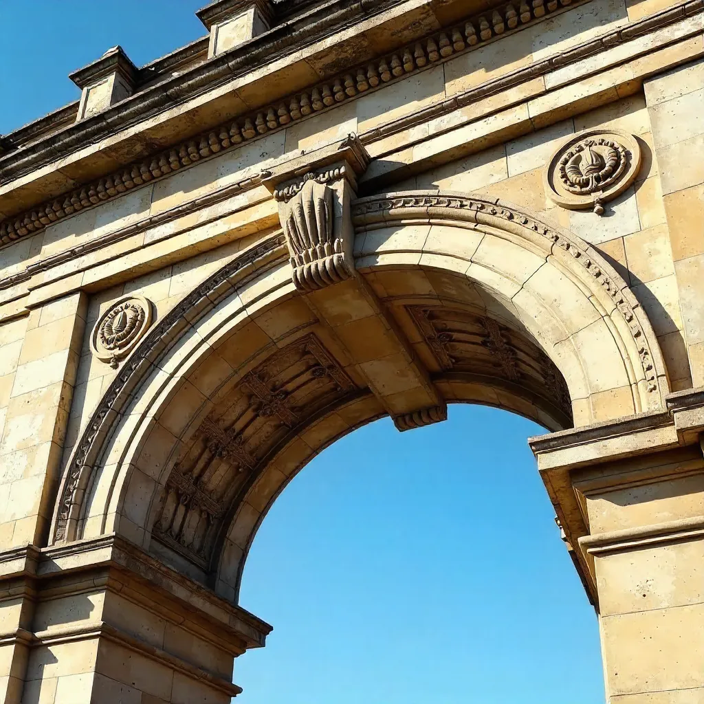 Close-Up of Ornate Arch and Facade Under Bright Sky