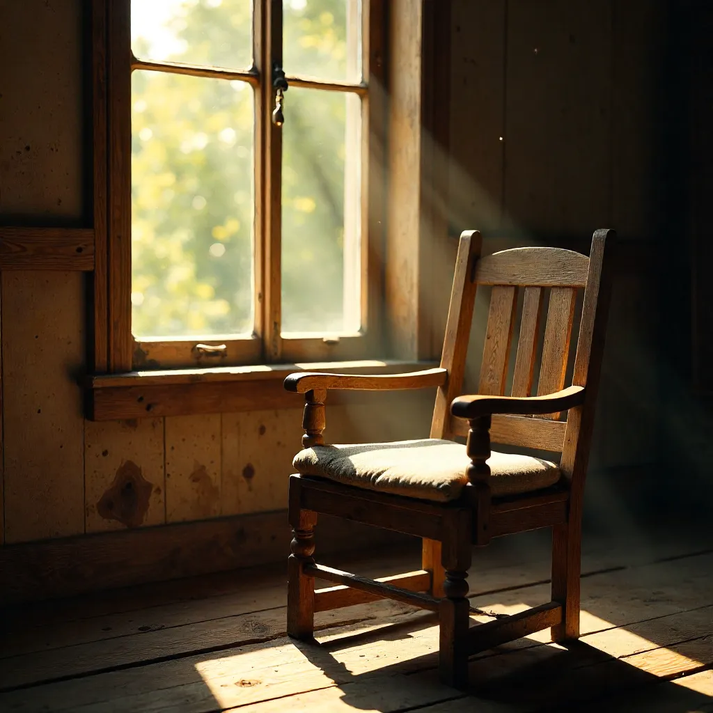 Sunlit Rustic Chair by the Old Window