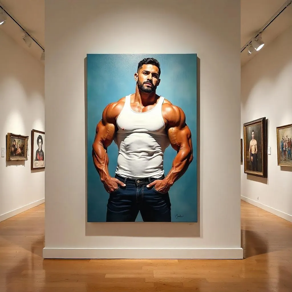 Athletic Latino Man in an Oil Gallery Portrait