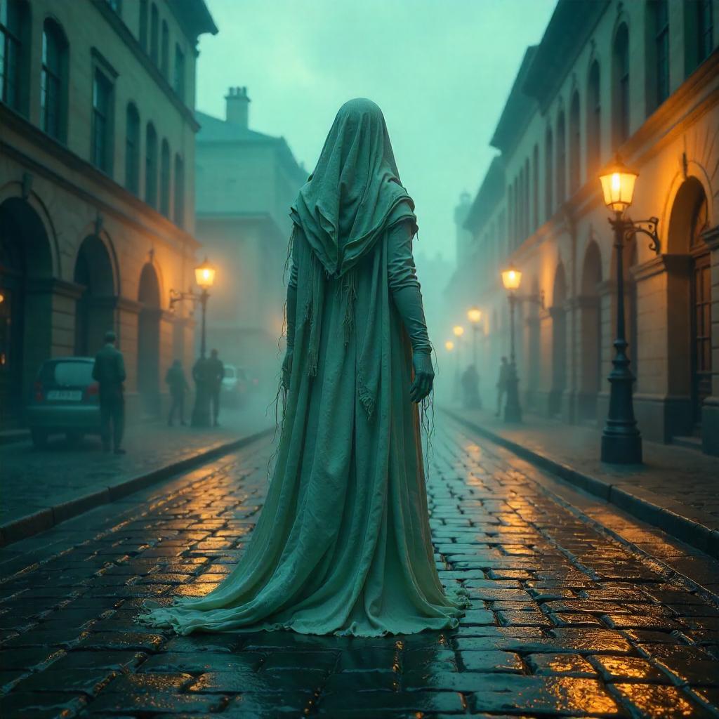 Banshee in a Foggy Town Square - 3D Render