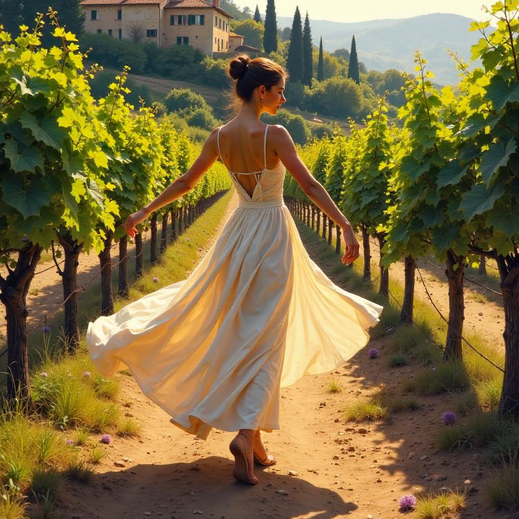 Dancer in a Vineyard: An Oil Painting