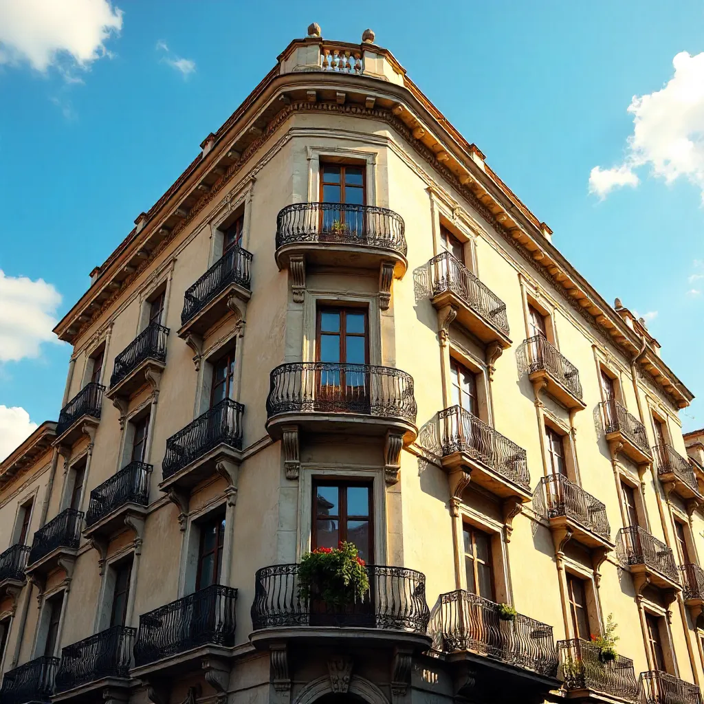Elegant Historic Building with Wrought Iron Balconies
