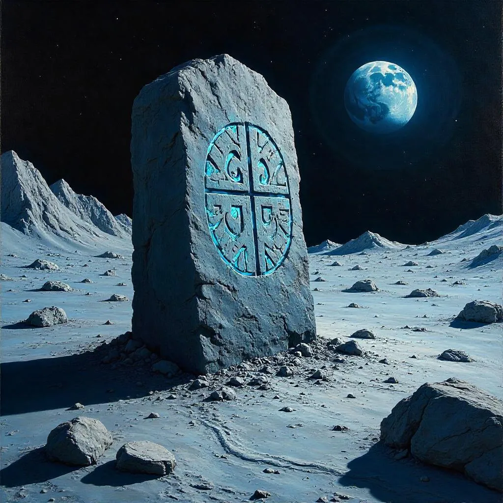 Runic Stone on the Moon: An Oil Painting