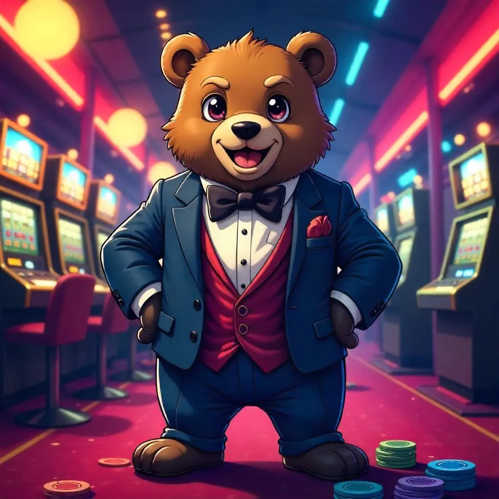 Bear in Neon Anime Casino Night