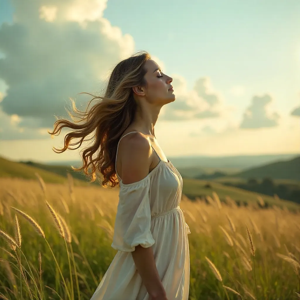 Wind-Whispered Gaze: Tranquility Under the Sky